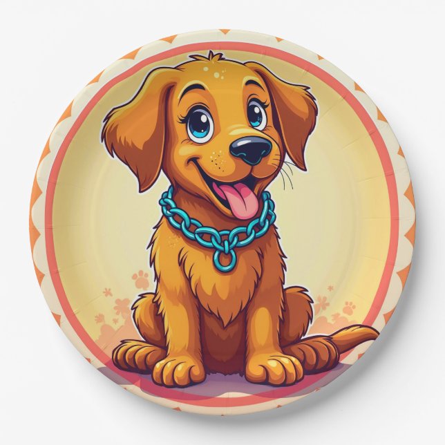 Niedlicher Cartoon-Welpe mit blauem Collar Pappteller (Vorderseite)