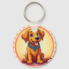 Niedlicher Cartoon-Welpe mit blauem Collar Schlüsselanhänger