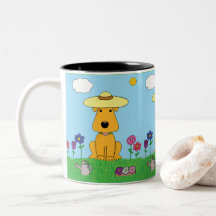 Niedlicher Cartoon-Welpen-Hund in der Garten-Tasse