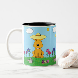Niedlicher Cartoon-Welpen-Hund in der Garten-Tasse Zweifarbige Tasse