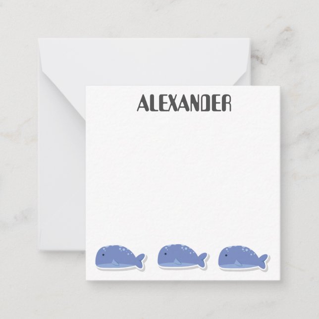 Niedlicher Cartoon Whale Personalisiert Mitteilungskarte (Vorderseite)