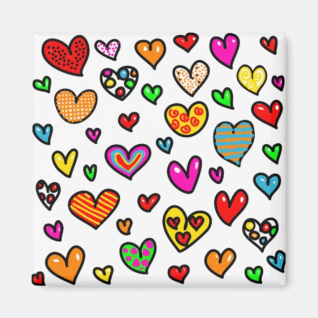 Niedlicher Cartoon Whimsical Multi Liebe Herzmuste Magnet (Vorne)