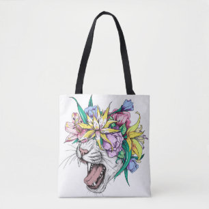 Niedlicher Cartoon Wildkatze Kopf in einem Blumenk