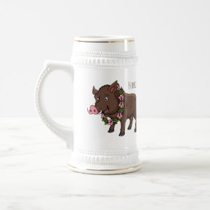 Niedlicher Cartoon Wildschweine und Blume Bierglas