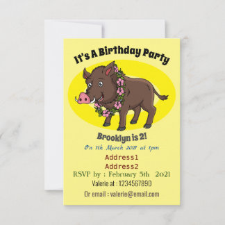 Niedlicher Cartoon Wildschweine und Blume Einladung