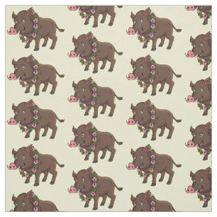 Niedlicher Cartoon Wildschweine und Blume Stoff
