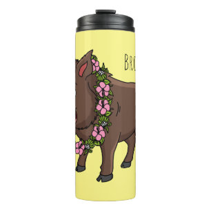 Niedlicher Cartoon Wildschweine und Blume Thermosbecher