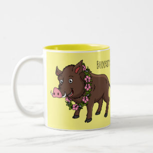 Niedlicher Cartoon Wildschweine und Blume Zweifarbige Tasse