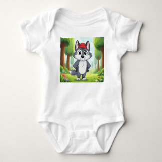 "Niedlicher Cartoon Wolf Baby Bodysuit - Wald Baby Strampler