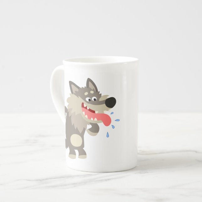 Niedlicher Cartoon Wolf Knochen China Tasse (Vorderseite Links)