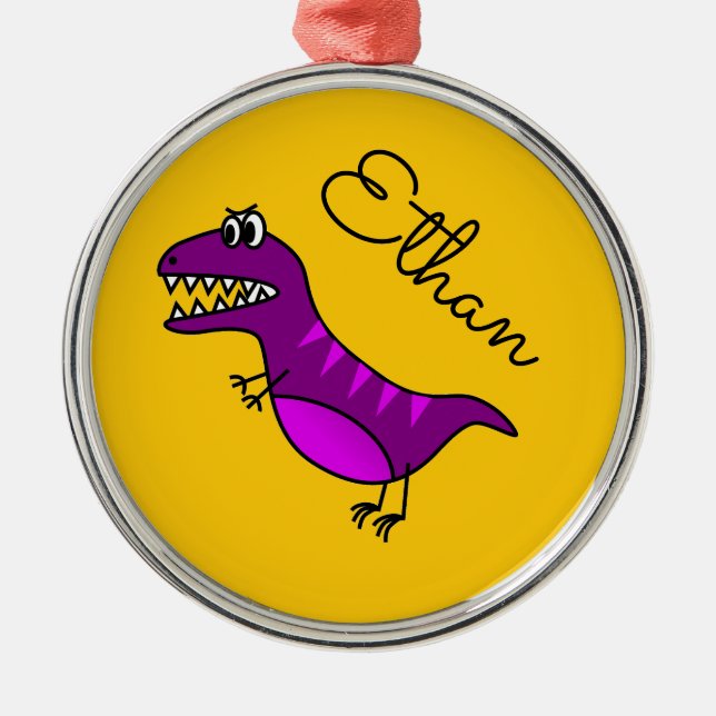 Niedlicher Cartoon wütend lila Dinosauriername Ornament Aus Metall (Vorne)