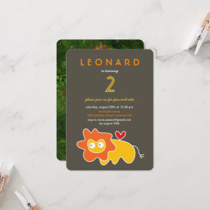 Niedlicher Cartoon Yellow Lion Kinder Foto Geburts Einladung