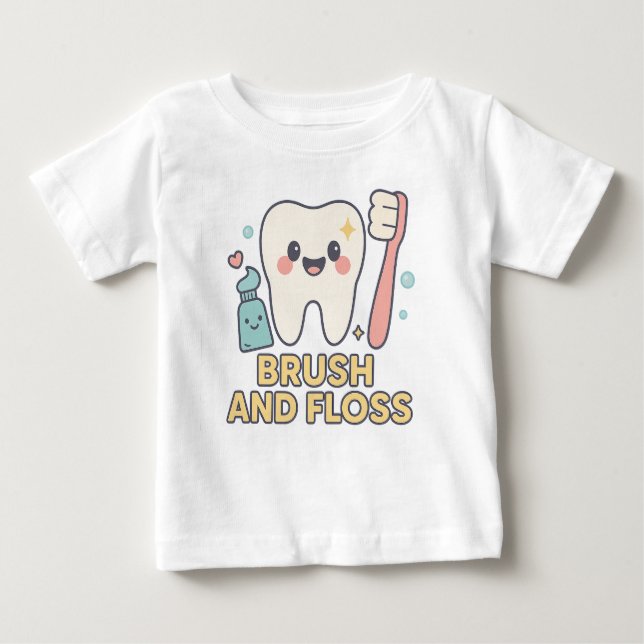 Niedlicher Cartoon - Zahnarzthygiene Baby T-shirt (Vorderseite)