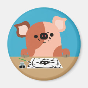 Niedlicher Cartoon Zeichnend Piglet Magnet
