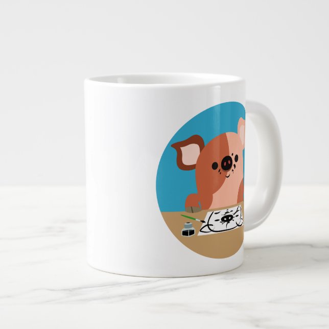 Niedlicher Cartoon Zeichnend Schweinefleisch Jumbo-Tasse (Vorderseite Rechts)