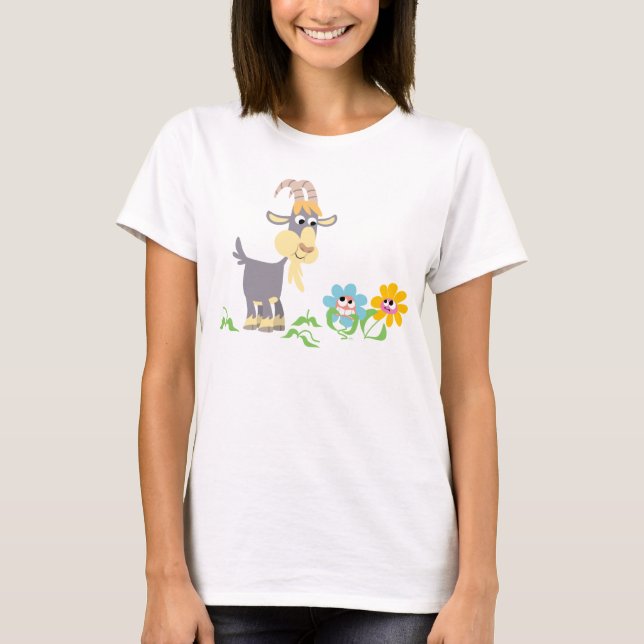 Niedlicher Cartoon Ziege und Blume Frauen T - Shir T-Shirt (Vorderseite)