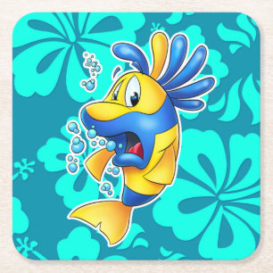 niedlicher Cartoonfisch-Untersetzer Rechteckiger Pappuntersetzer