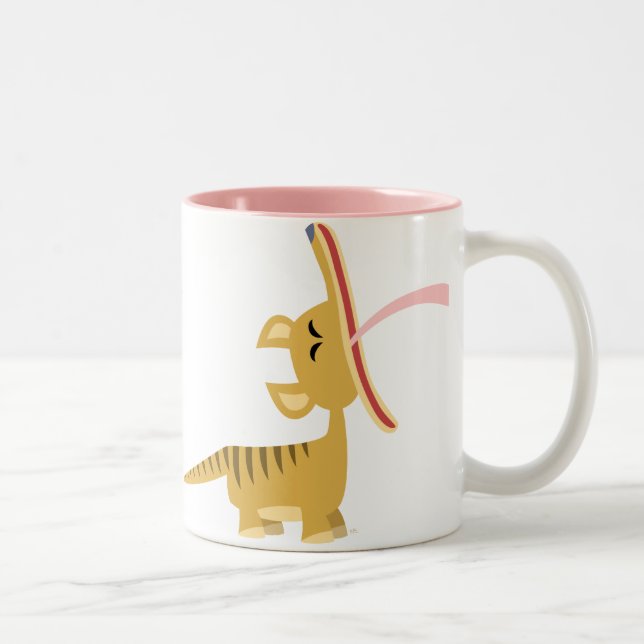 Niedlicher Cartoongähnende Thylacine-Tasse Zweifarbige Tasse (Rechts)