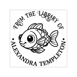 Niedlicher Cartoonish Puffy Fischbibliothek Buchna Permastempel