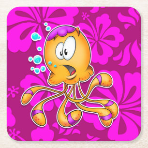 Niedlicher Cartoonkraken-Untersetzer Rechteckiger Pappuntersetzer