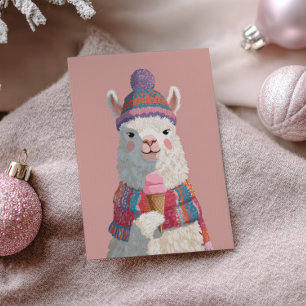 Niedlicher Cartoony Llama mit Eiscreme Neujahr Postkarte