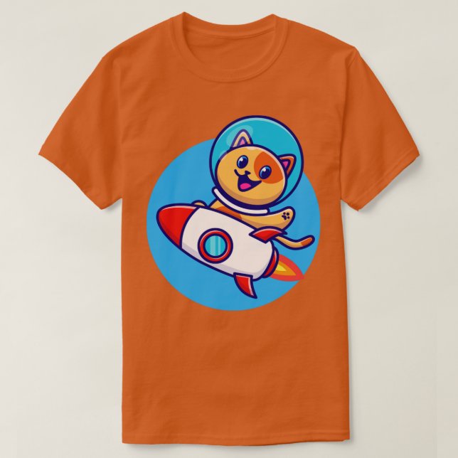 Niedlicher Cat Astronaut Reitrocket Cartoon T-Shirt (Design vorne)