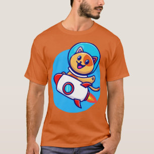Niedlicher Cat Astronaut Reitrocket Cartoon T-Shirt