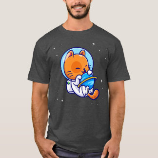 Niedlicher Cat Astronaut-Umarmungsplaner im Weltra T-Shirt