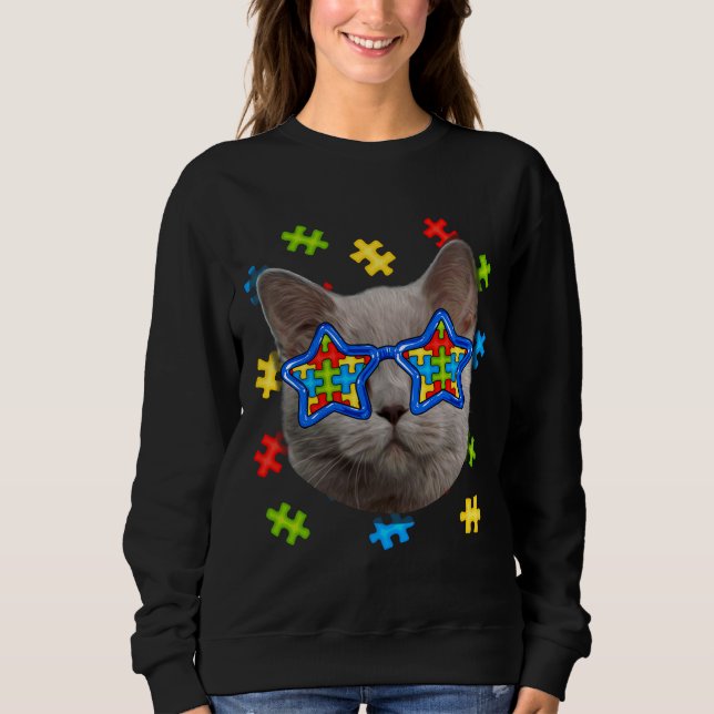 Niedlicher Cat Autism Puzzle Sonnenbrille Welpen B Sweatshirt (Vorderseite)