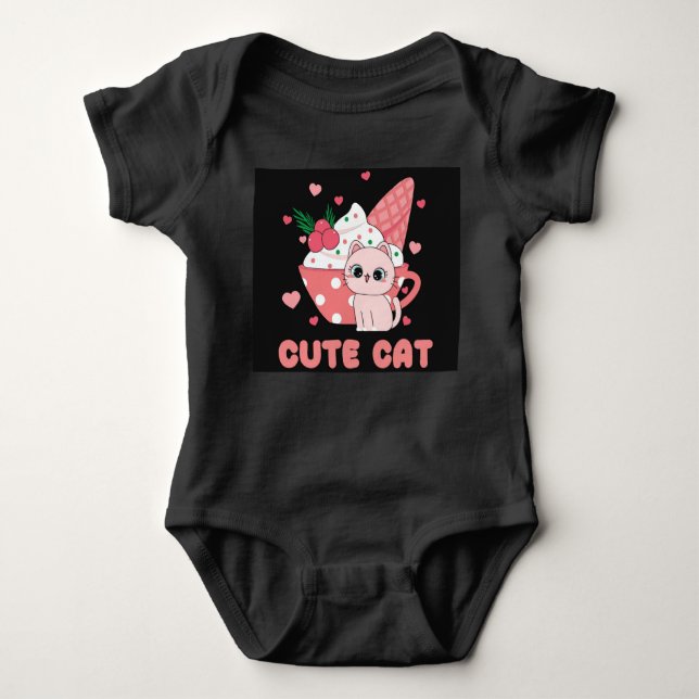 Niedlicher Cat Baby Bodysuit Baby Strampler (Vorderseite)