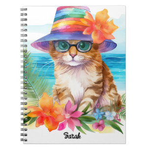 Niedlicher Cat Beach Sonnenbrille Tropische Blume Notizblock
