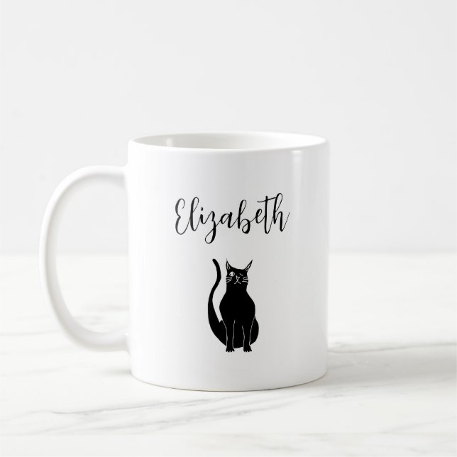 Niedlicher Cat Cartoon Black Winking Kitty Zeichne Kaffeetasse (Links)