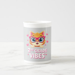 Niedlicher Cat Cartoon mit Brille - Vibes der zwei Prozellantasse