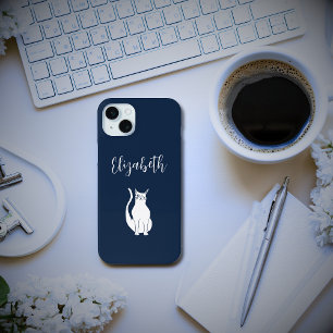 Niedlicher Cat Cartoon Winking Kitty Navy Blau Case-Mate iPhone Hülle