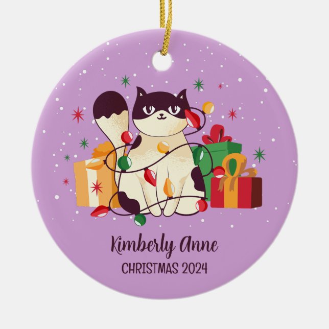 Niedlicher Cat Christmas Kitty Snowy Winterurlaub Keramik Ornament (Vorne)