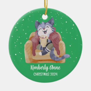 Niedlicher Cat Christmas Kitty Snowy Winterurlaub Keramik Ornament