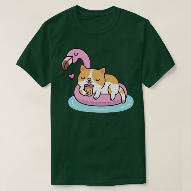 Niedlicher Cat Drink Bubble Tee und g auf Flamingo (Design vorne)
