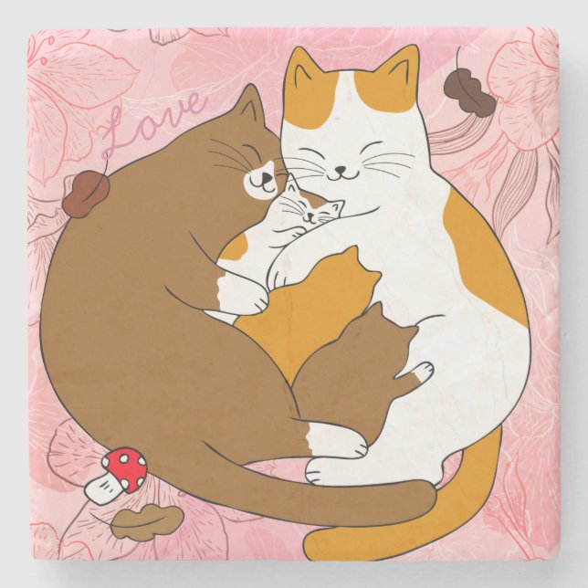 Niedlicher Cat Family Stone Untersetzer (Vorderseite)