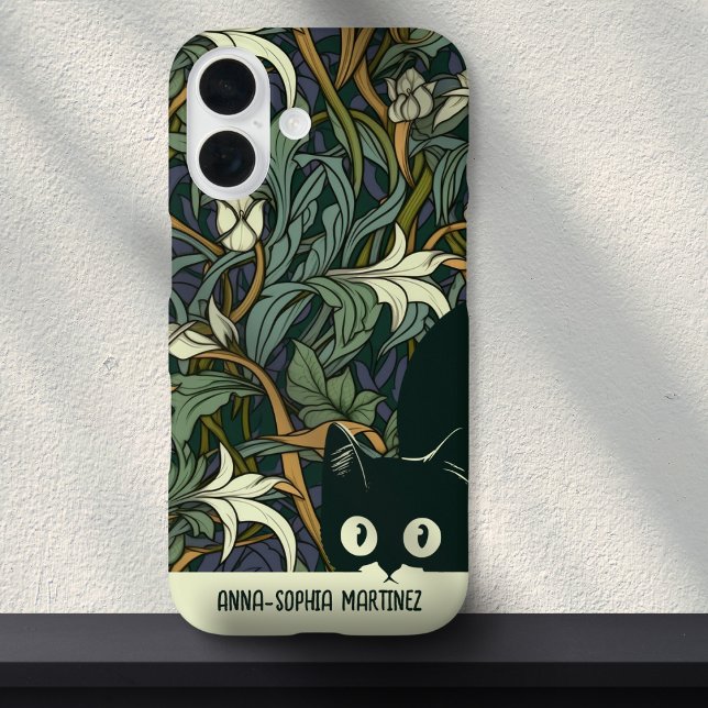 Niedlicher Cat Floral Art Nouveau Green Blue Indiv Case-Mate iPhone Hülle (Von Creator hochgeladen)