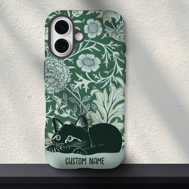 Niedlicher Cat Floral Art Nouveau Green Individuel Case-Mate iPhone Hülle (Von Creator hochgeladen)