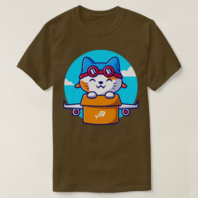 Niedlicher Cat-Flug mit Flugzeug-Cartoon auf Pappe T-Shirt (Design vorne)