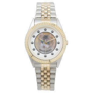 Niedlicher Cat-Foto-Name Paw druckt benutzerdefini Armbanduhr