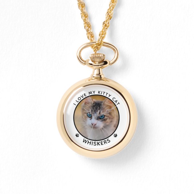 Niedlicher Cat Foto Name Paw Prints Personalisiert Armbanduhr (Vorderseite)