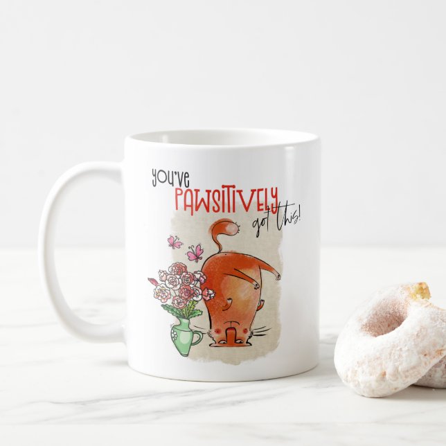 Niedlicher Cat Fun Zitat Pawsitiv diesen Namen Got Kaffeetasse (Mit Donut)