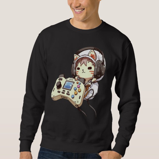 Niedlicher Cat Funny Gaming Headset Controller Gam Sweatshirt (Vorderseite)