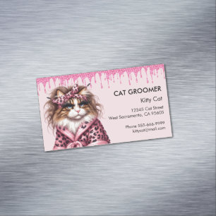 Niedlicher Cat Groomer Sitter Rosa Glitzer Drift Magnetische Visitenkarte