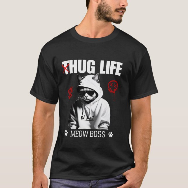 Niedlicher Cat Hug Leben Funny Thug Gangster Hipho T-Shirt (Vorderseite)