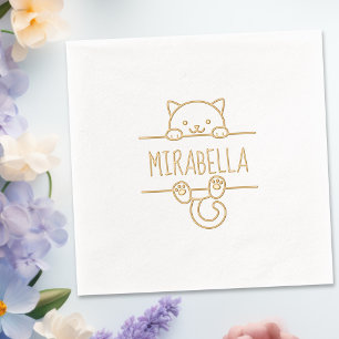 Niedlicher Cat Individuelle Name Servietten Mit Folie