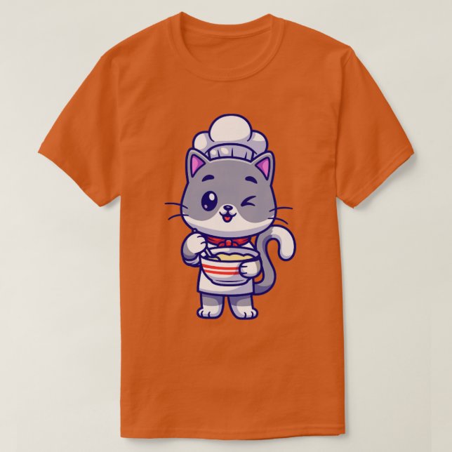 Niedlicher Cat Koch Kochen Cartoon T-Shirt (Design vorne)