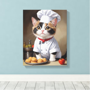 Niedlicher Cat Koch mit Pasta Funny Kochen Leinwanddruck